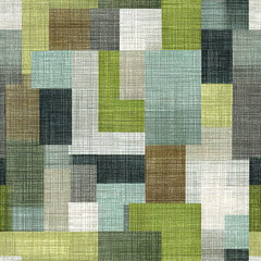 Soft woven textile texture pattern with muted green, blue, brown, and beige color palette creating calm and natural abstract design in rectangular shapes