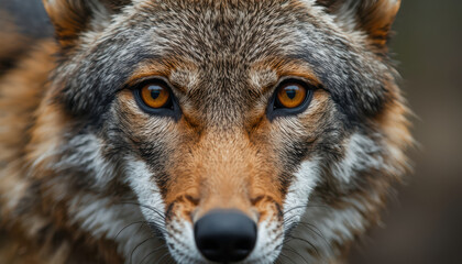 Fototapeta premium Close up coyote portrait with amber eyes and detailed fur