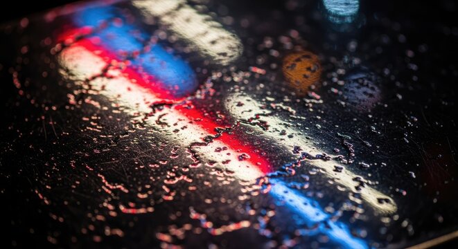 Rainy Night City Lights Reflection.