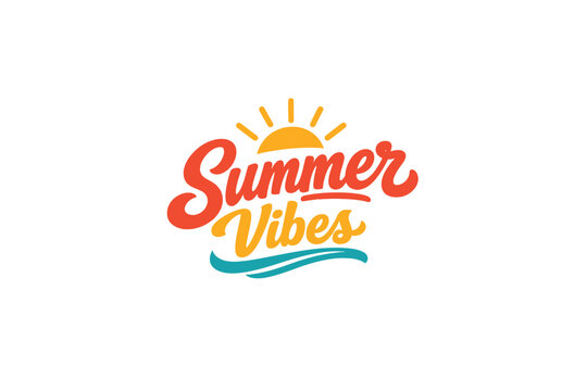 Summer Vibes typography, sunny beach quote design, tropical summer text, vacation slogan vector, sun wave illustration, coastal lifestyle typography, holiday graphic, beach season lettering, warm weat