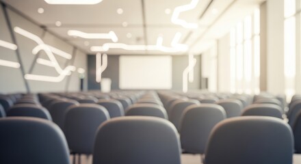 Fototapeta premium Empty Modern Conference Hall with Rows of Chairs and Large Screen.