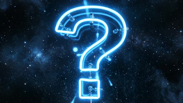 Neon question mark in space
