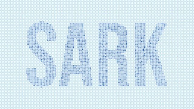 Sark dotted map animation. Digital style shape of the island. Sark shape and title blue dots appear with flickering effect. Guernsey. Modern Intro, outro, title, logo video.