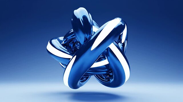 Abstract blue metallic tangled knot shape on gradient background