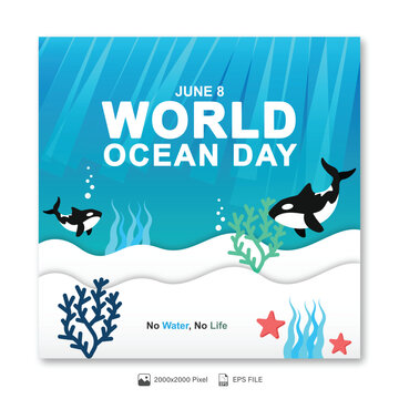 World ocean day social media template illustration
