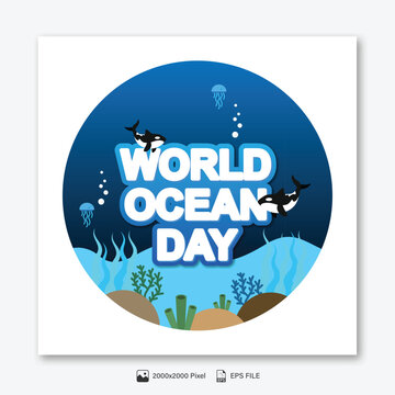 World ocean day social media template illustration