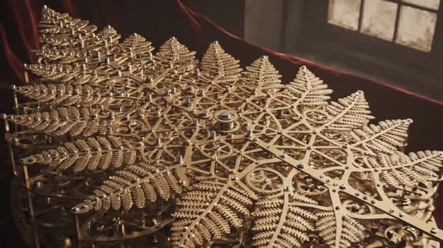 Golden Mechanical Fern - Intricate Steampunk Design