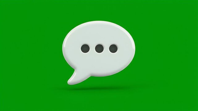 White speech bubble with three dark dots, on a green background with subtle shadow