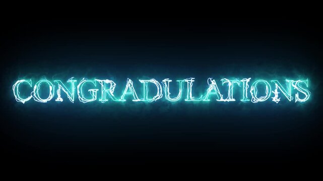 A bright blue congratulations message in neon lights on a black background video