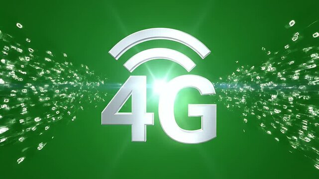 Metallic "4G" logo with radiating waves on a vibrant green background