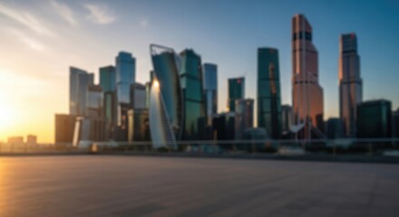 Obraz premium Modern City Skyline at Sunset with Empty Foreground.