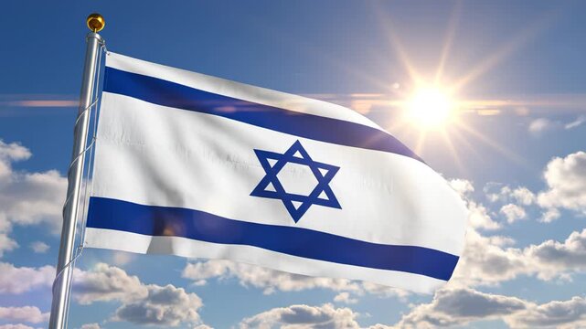 Israeli flag waving in sky