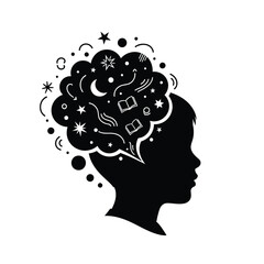 Childs Silhouette with Creative Thought Bubble. © Fina