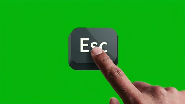 Finger presses an Esc key on a digital display with a green background