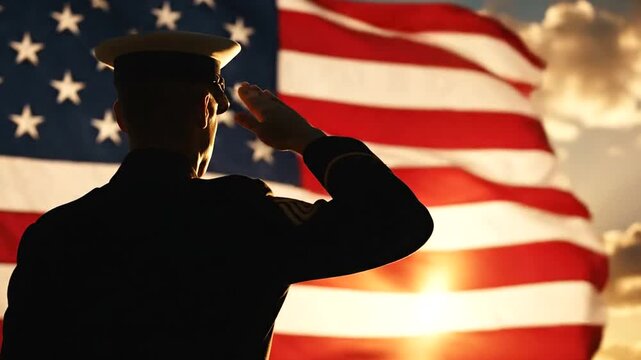 American soldier saluting the flag.