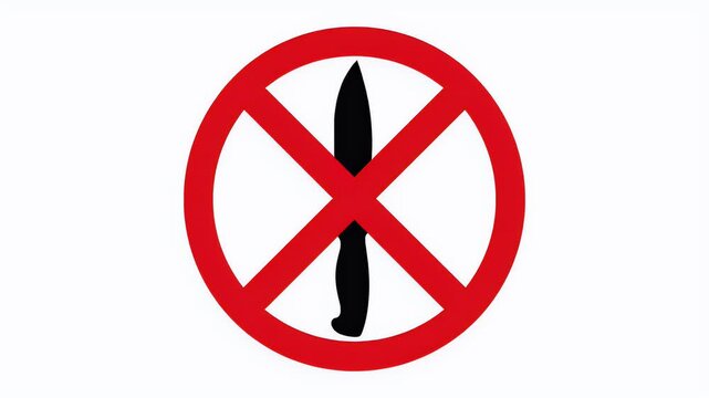 Red prohibition symbol overlaying a black knife silhouette on white