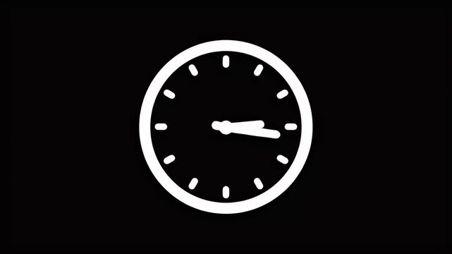 Simple white clock face with hour and minute hands against black background