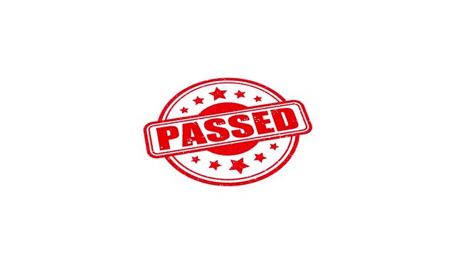 Round seal Passed Rubber Stamp Slide up to down animation. passed rubber stamp motion graphics. texture rubber stamp 4k video footage.