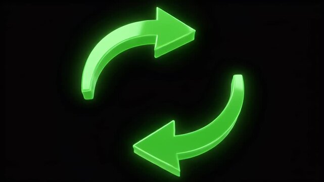 Two luminous green arrows form a continuous loop on a black background