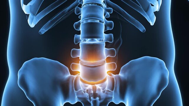 Human skeletal system highlighting lumbar spine