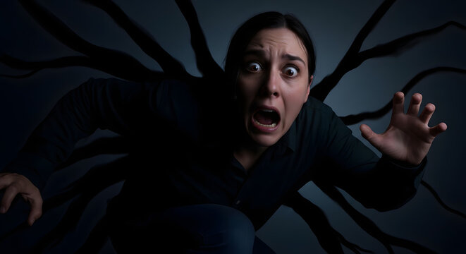 Woman with multiple limbs crawling forward.