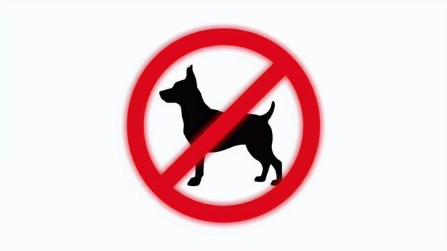 Black dog silhouette in a red prohibition sign against a white background