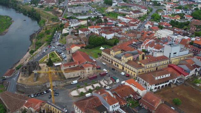 Aerial view of the downtown in the old town  of Barcelos on a cloudy summer noon in Portugal