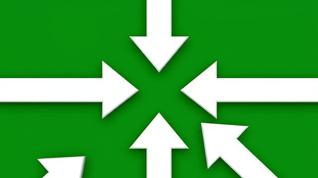 Four white arrows converging towards a central point on a green background