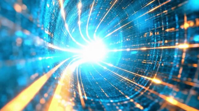 Digital Data Tunnel Binary Code | Futuristic Cyber Tunnel Technology | High Speed Data Stream Light