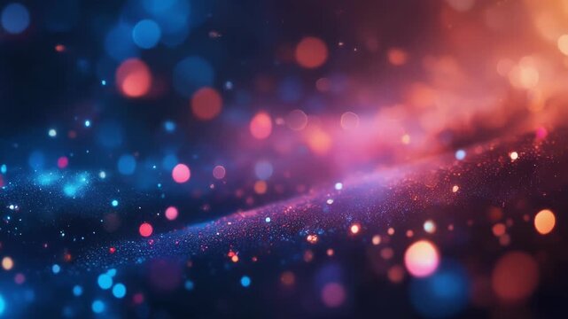 Abstract image of bokeh lights in blues, reds, oranges, & purples, with a sparkling path