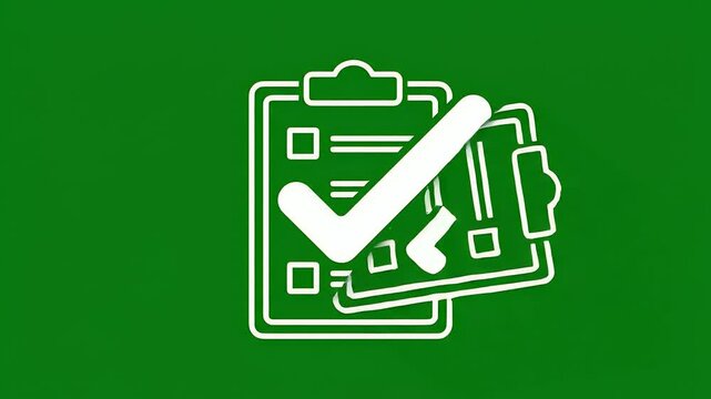 White checklist icon with a large checkmark on a green background