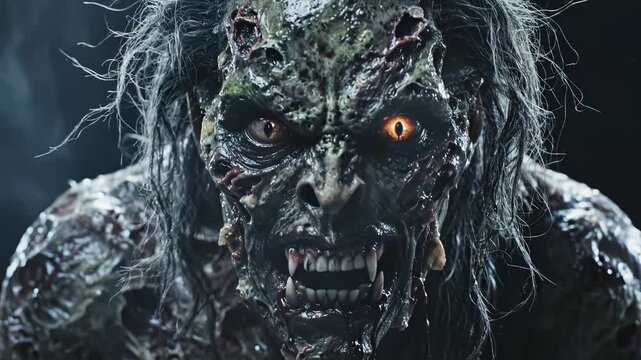Closeup of a grotesque zombie creature