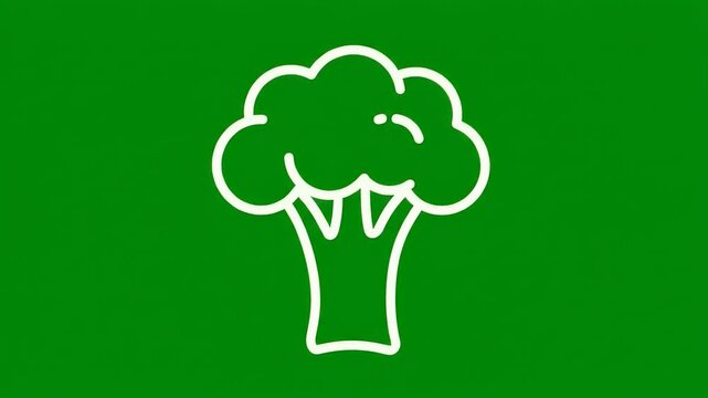 A minimalist white outline of broccoli on a vibrant green background