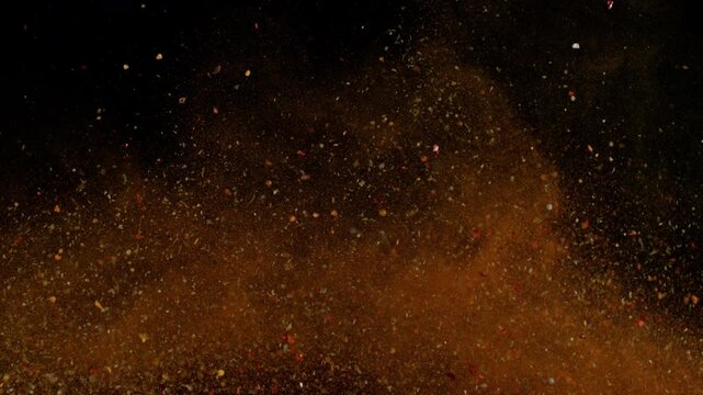 Dried Spices Mix Colliding in Super Slow Motion, 1000fps.