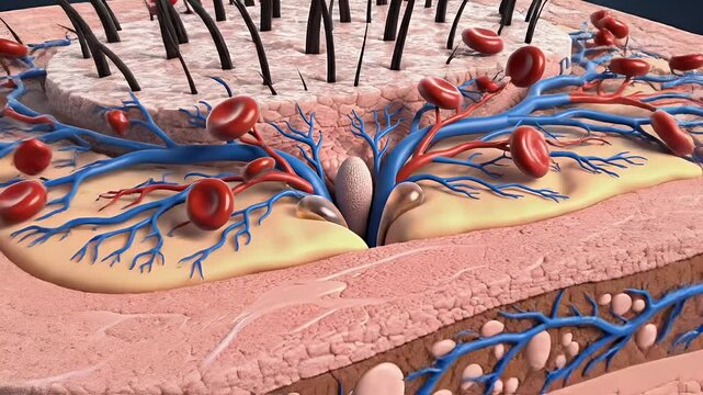 Close-up view of internal bodily structures including blood vessels and tissue