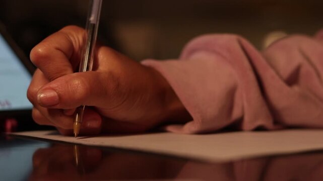 close up of hand writing on a notebook