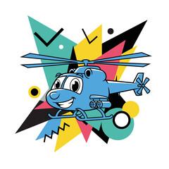Naklejka premium Colorful cartoon helicopter with smiling face