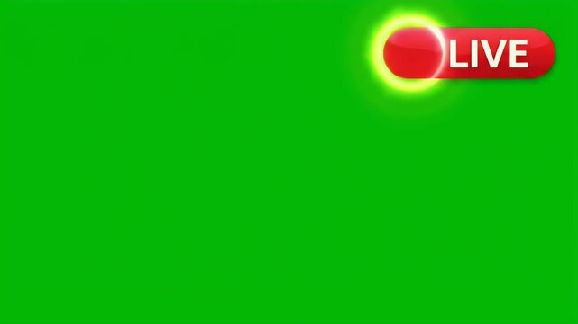A red 'LIVE' button with a bright yellow glow is displayed on a bright green background