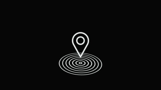 Abstract location icon with radio wave signal and neon animation 4k video. Black background animation.