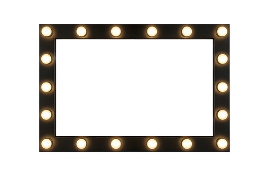 Vintage vanity mirror with glowing light bulbs, classic dressing room makeup mirror, retro theater backstage frame isolated PNG with Transparent Background