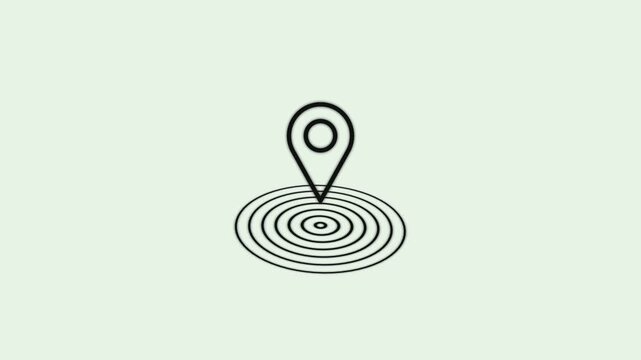 Abstract location icon with radio wave signal and neon animation 4k video. Black background animation.