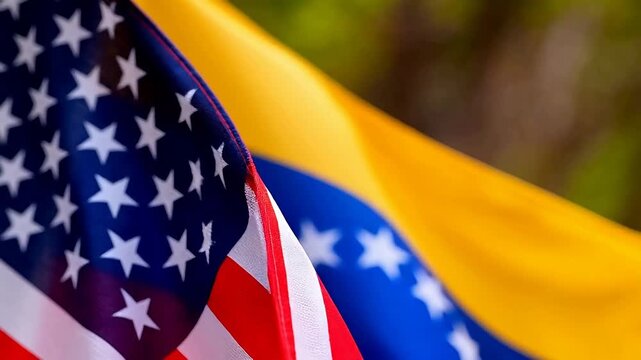 Closeup of two waving national flags