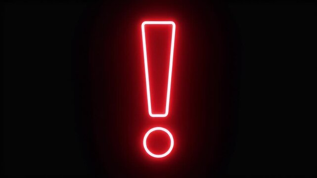 A bright red neon exclamation mark glows against a dark, empty background