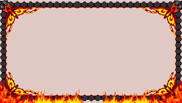 Dragon scale pixel border, fiery corners, medieval fantasy pixel art style, center left blank