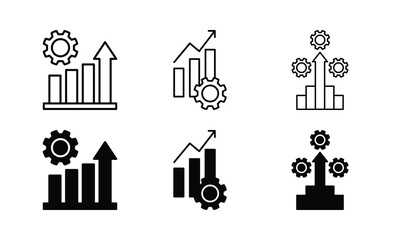 Fototapeta premium Black Line Gear Growth Chart Analytics Icons Set Vector