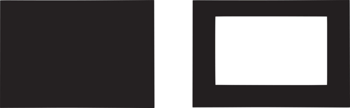 Black and white minimalist split panel with white rectangle frame