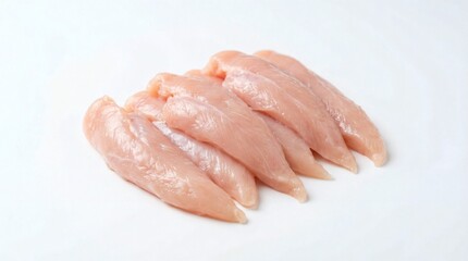 Fototapeta premium Raw chicken breast strips isolated on white background with white meat