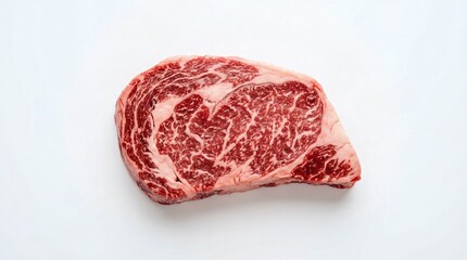 Obraz premium Raw marble steak ribeye beef cut with marbling on white background