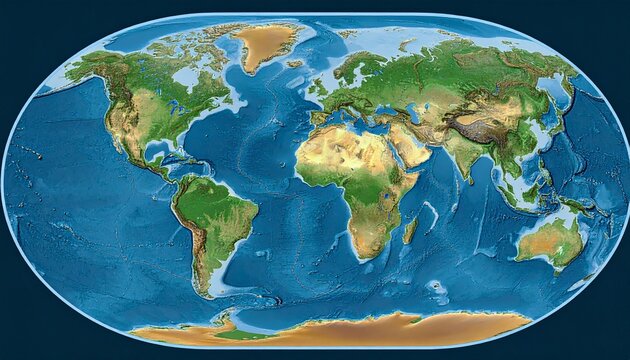Earth Globe - Global View: A vibrant, detailed depiction of the Earth, showcasing the continents and oceans in a comprehensive world map.