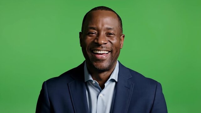 Confident African American Man Smiling in Front of Green Screen